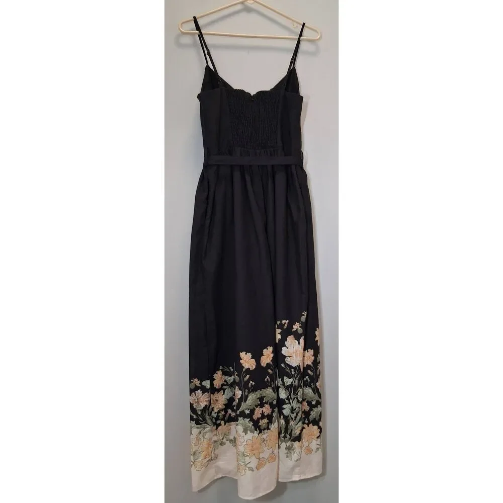 En saison womens medium maxi dress floral pink black boho sweetheart neckline